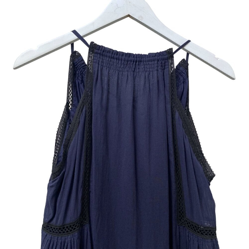 REBECCA TAYLOR Sundress Size 6 Navy Blue Midi Dress Tiered Boho Crochet Flowy - Picture 8 of 11
